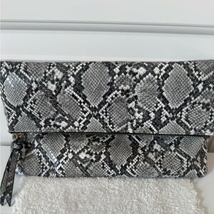 Fashion Nova Black and Gray Snake Print Clutch